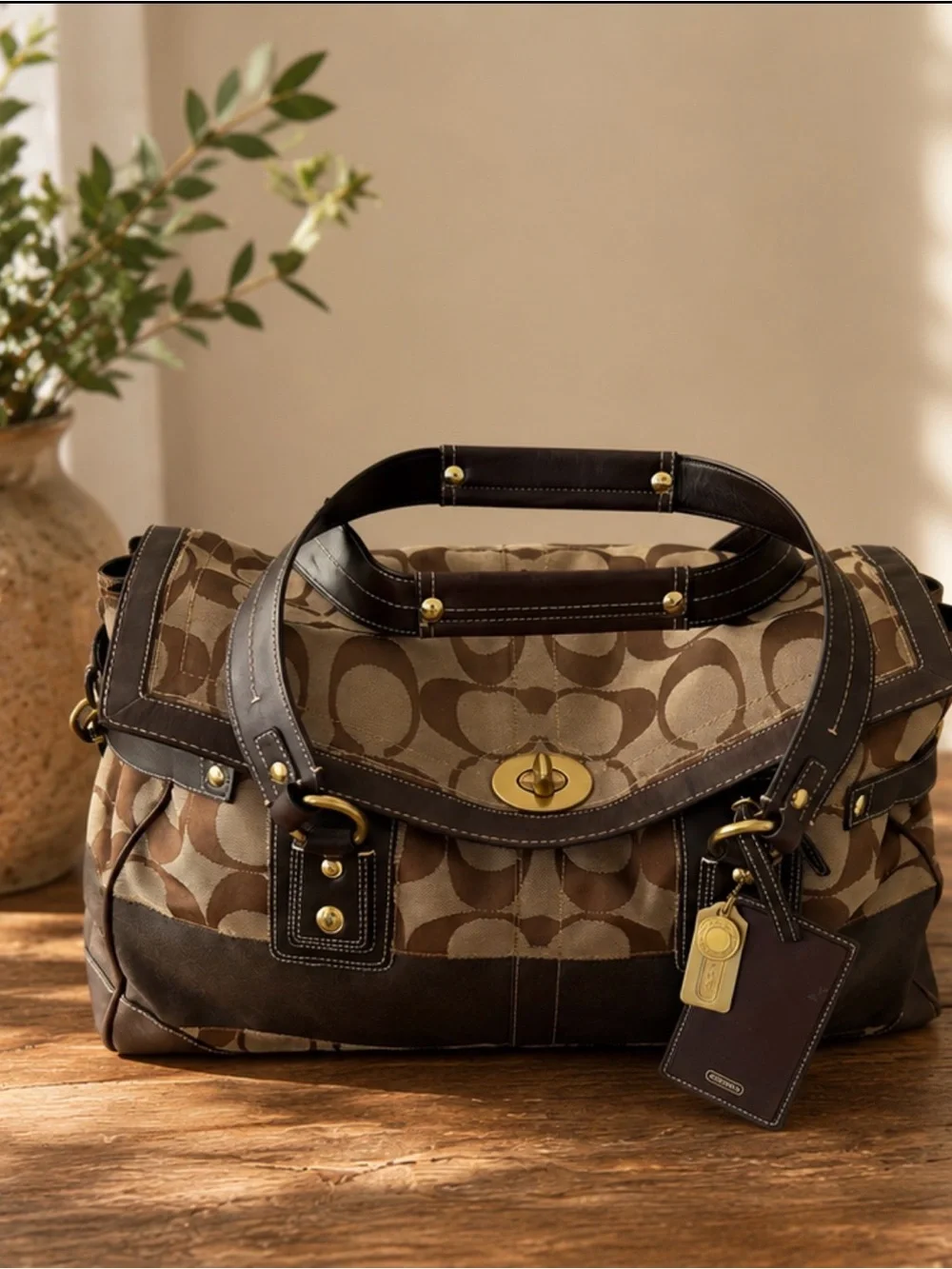 Vintage Coach Signature Canvas & Leather Weekender Bag style - 77042.